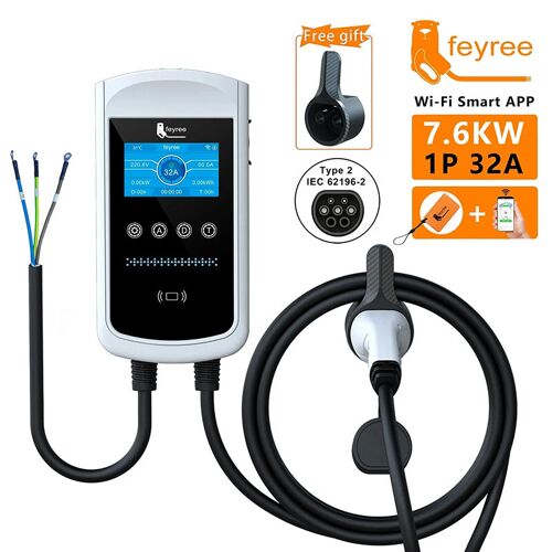 Feyree Station De Charge Murale Ev Type 2, 16 A, 7 Kw Avec 3 Phases, Écran 4,3 Pouces Et Contrôle Via Application