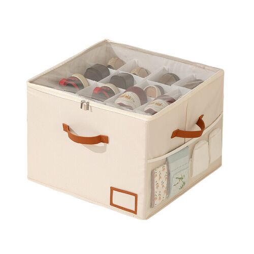 JORDAN&JUDY Boîte de rangement pliable en tissu avec couvercle pour linge, vêtements ou chaussures - Beige