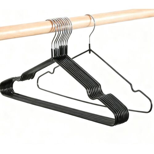 Lot de 20 cintres en métal avec revêtement en caoutchouc, antidérapants, ultra-fins et peu encombrants pour pantalons et chemises - Noir