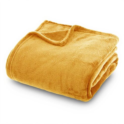 Atmosphera Couverture en flanelle ocre - 180 x 230 cm