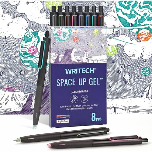 Writech Lot De 8 Stylos-Bille Rétractables À Encre Gel 0,5 Mm - Couleurs Variées