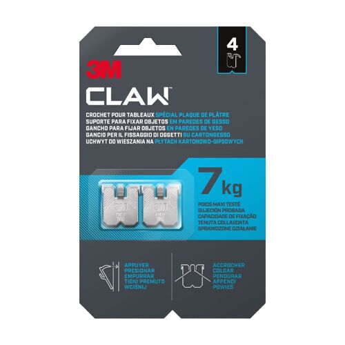 3M¿ CLAW Lot de 4 crochets pour tableaux spécial plaque de plâtre, 7 kg