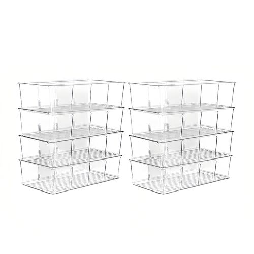 JORDAN&JUDY Boîte de rangement compartimentée, en PET, transparente, organiseur de bureau pour snacks, café et sachets de thé, 26,5 x 15,3 x 8,9 cm, lot de 8