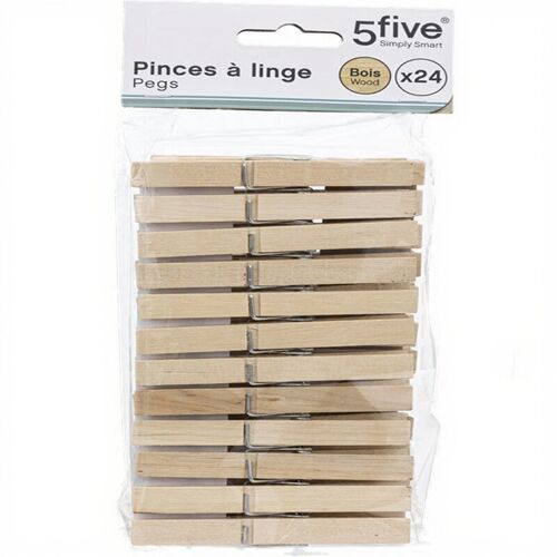 5five Lot de 24 pinces à linge en bois