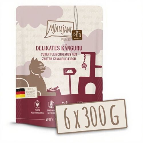 Mjamjam - Nourriture Pour Chat - Quetschie - Festin De Viande Pure - Kangourou Délicieux Pur - 300 G X 6