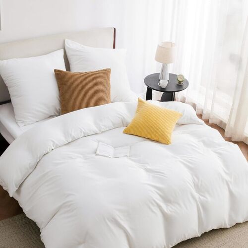 Parure De Lit 155 X 220 Cm Avec Couette, Housse De Couette 155 X 220 Cm Avec Taie D'oreiller 80 X 80 Cm, En Microfibre, Pour Lit Double, Avec Fermeture Éclair, 90 % Polyester, Coloris Blanc
