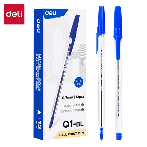 Deli Lot De 12 Stylos À Bille Avec Pointe En Ogive De 0,7 Mm - Bleu