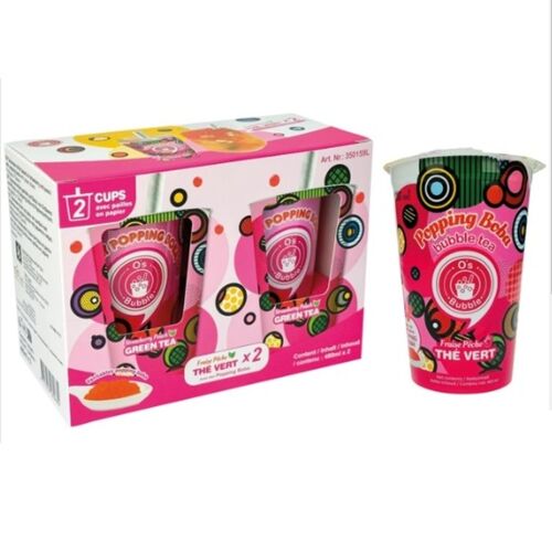 O's Bubble Boisson Popping Boba Saveur Thé Vert Fraise & Pêche - 2 X 480 Ml