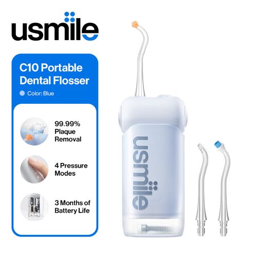 Usmile C10 Hydropulseur Portable, Autonomie De 95 Jours, 4 Modes, Buse 360°, Réservoir 180 Ml, Ipx7 Étanche - Bleu