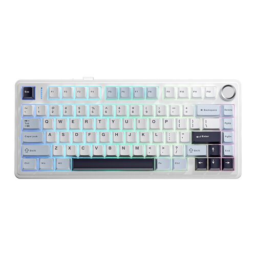 AULA F75 Clavier sans fil mécanique 75 % tri-mode, disposition QWERTY US et switchs Reaper - Bleu glacier