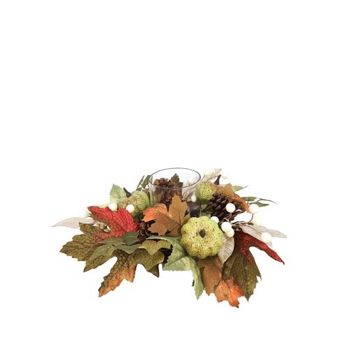 Daisy Darcy Support de bougie en forme de citrouille d'automne 35 cm, verre, matériau naturel : pomme de pin