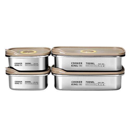 COOKER KING Lot de 4 boîtes de conservation alimentaire en acier inoxydable - 2 x 300 ml + 2 x 700 ml