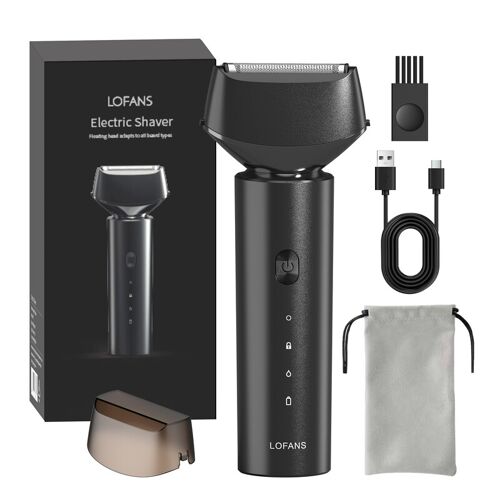 Rasoir Électrique À Grille Pour Homme Avec Tête À Double Lame Flottante, Rasoir Électrique Rechargeable Usage Sec Et Humide, Rasoir Sans Fil Usb¿C Pour Homme Avec Verrouillage De Voyage Pour Le Toilettage Du Visage. T9