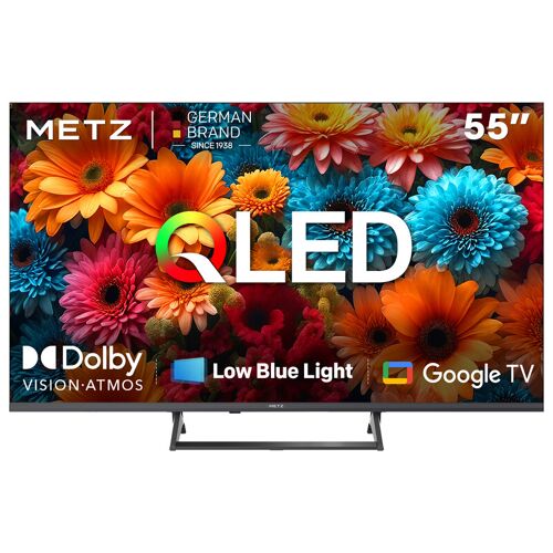 METZ 55MQF7500Z TV 55 pouces (140 cm) QLED 4K UHD Google TV, HDR10+, Dolby Vision & Atmos, HDMI 2.1, VRR, MEMC, Chromecast intégré, triple tuner DVB-T/T2/C/S/S2, faible lumière bleue