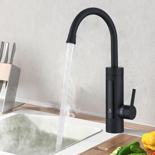 HOMELODY Robinet électrique avec chauffe-eau instantané 230 V, chauffe-eau de cuisine, robinet de cuisine LED, robinet électrique en acier inoxydable [Classe énergétique C] - Noir mat