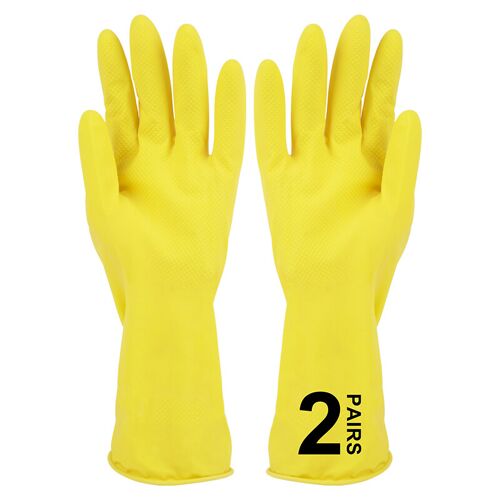 Gants de nettoyage en latex, emballage de 2 paires, taille L, 37g par paire, couleurs orange/jaune mélangées (sachet OPP)