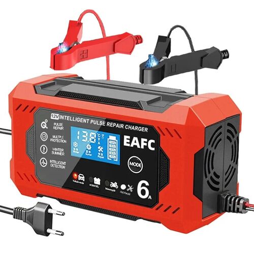 EAFC Chargeur de batterie de voiture 12V, 6A, avec batterie au plomb-acide, pour voiture, moto et SVU