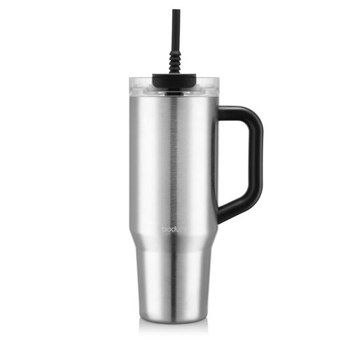 Bodum Gobelet De Voyage Isotherme Avec Paille, Anse Et Couvercle Argent - 1,2 L