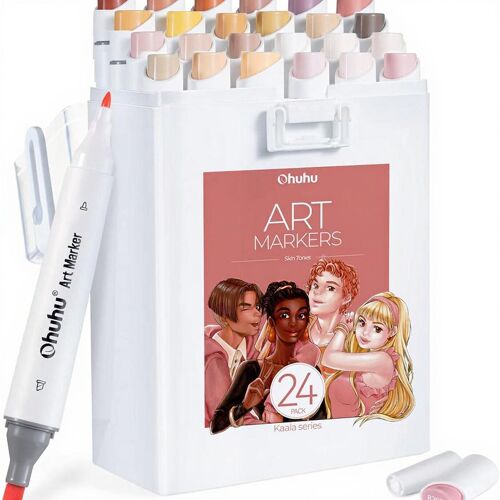 Ohuhu Coffret De 24 Marqueurs Teintes De Peau À Double Pointe Fine Et Large