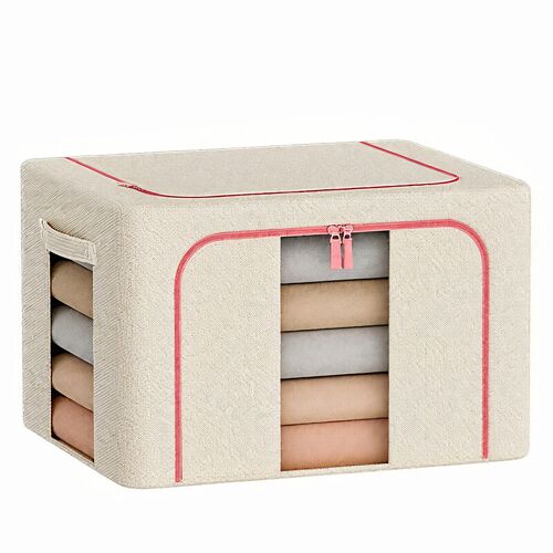 SNSP Lot de 2 boîtes de rangement pliables en tissu Oxford beige - 2 x 66 L