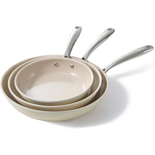 ¿20%Off¿Redchef Gemstone Ii, Set De 3 Poêles À Frire En Aluminium À Revêtement Céramique, Extérieur Blanc, Intérieur Marron