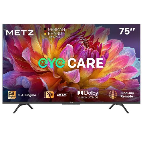 METZ 75MUF7000Z TV 75 pouces (191 cm) Google TV avec protection des yeux, 4K UHD, Dolby Vision & Atmos, HDR10, fonction localisation de la télécommande, triple tuner, CI+ (classe énergétique F)