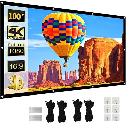 Xbj Écran De Projecteur 100 Pouces 16:9 | Hd 4k, Pliable Et Anti-Pliure, Double Face, Angle De Vue Large De 160°, Cordon Et Crochets Extra Longs Pour Un Montage Rapide, Intérieur/Extérieur, Home Cinéma/Jardin
