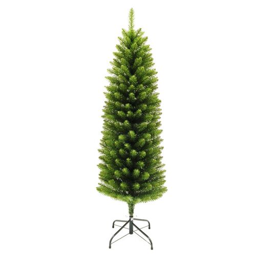 Daisy Darcy Arbre de Noël vert modèle fin avec finition entourée et support en métal - Circonférence 51 cm
