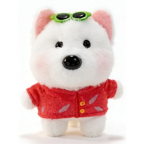 Porte-clés en peluche chiot blanc, 11 cm, unité