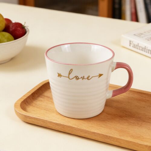 Lot De 2 Tasses En Céramique « Love » Et « Laugh » - 410 Ml