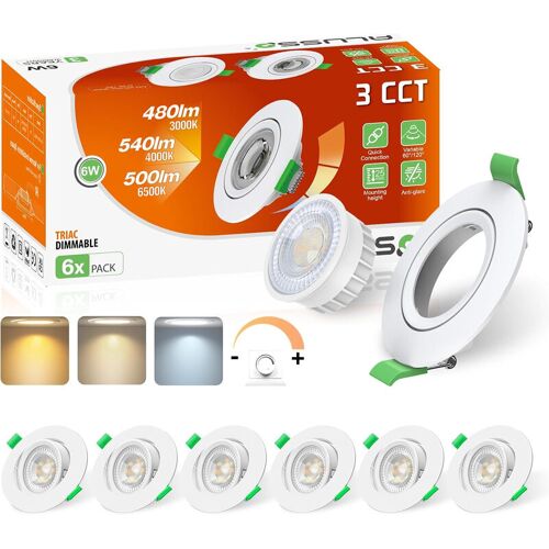 Alusso Lot De 6 Spots Led Encastrés 230 V, Orientables, Dimmables, 76 Mm, 6 W, 3 Cct, Classe Énergétique E