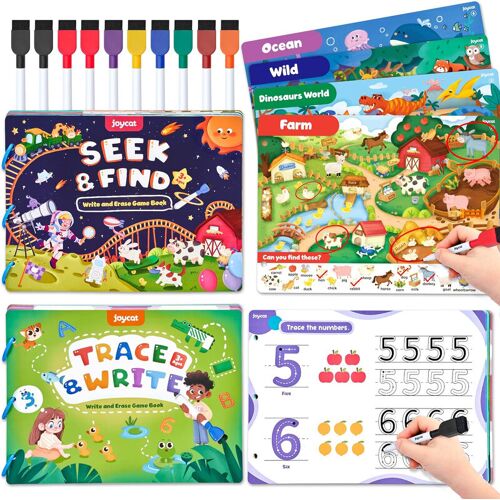 Lot De 2 - Livres De Jeux D¿Observation Et Cahiers D¿Activités Pour Pratiquer L¿Écriture Et Le Tracé Des Lettres Et Des Chiffres, Tout-Petits Et Enfants (3 À 5 Ans) - Cadeaux D¿Anniversaire Pour Filles Et Garçons