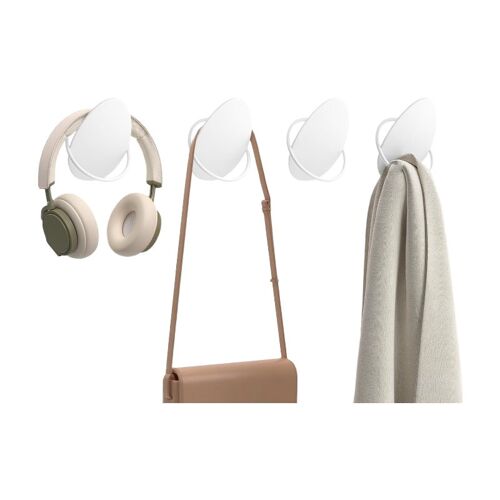 Ochama x SONGMICS Ensemble de 4 crochets pour manteaux HOME, en acier, pour manteaux et serviettes, capacité de charge par crochet jusqu'à 5 kg, design en forme d'?uf, blanc perle, pour salon, chambre, entrée