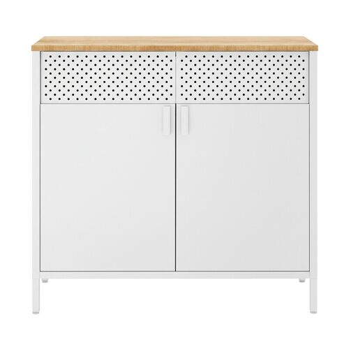 Ochama x SONGMICS Meuble de rangement sur pied avec porte et étagère réglable pour gain de place - Beige/Blanc