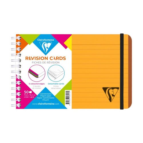 Clairefontaine Linicolor Revision Cards Carnet Reliure Intégrale 14,8x10,2cm De 50 Fiches Détachables Ligné Orange Papier 170g