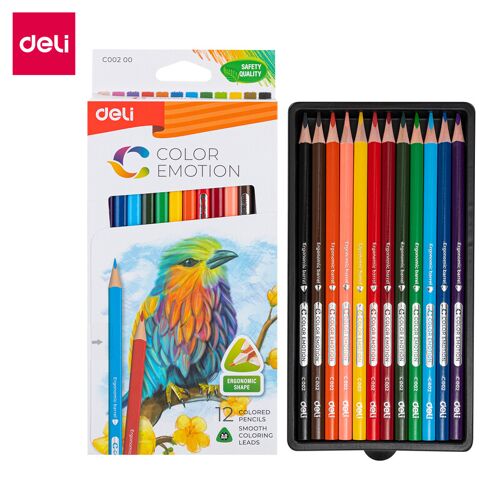 Deli Lot De 12 Crayons De Couleur En Bois - Couleurs Variées