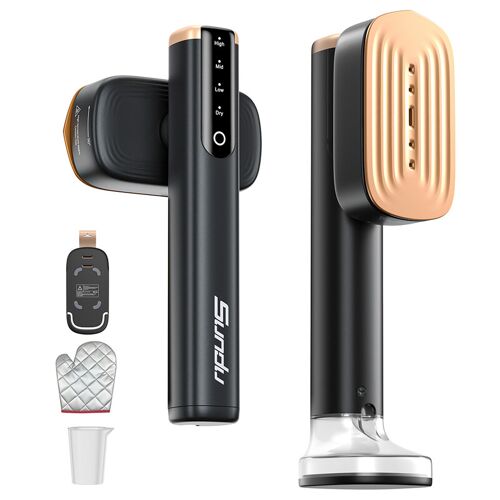 Sundu Fer à repasser vapeur et défroisseur 2-en-1 de voyage ¿ Chauffe rapide 1200 W, double réservoir 280 ml, semelle en céramique, écran LED, 4 modes de vapeur, défroisseur vertical et horizontal compact et portable, noir