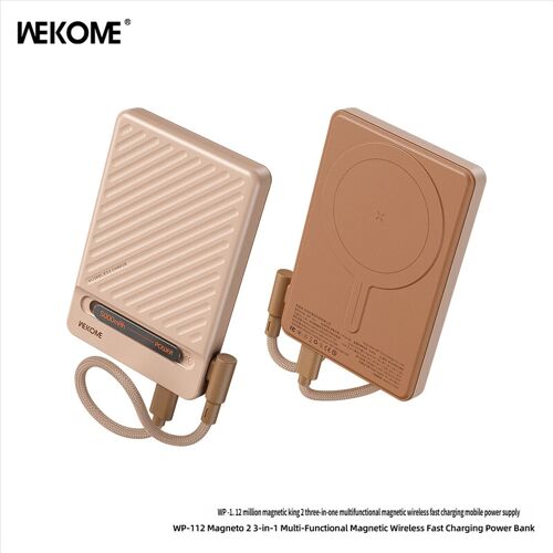 WEKOME WanCi Wang 2 Batterie externe 3-en-1 magnétique sans fil à charge rapide, 5000 mAh, WP-112, rose, 1 pièce, compatible avec iPhone, Huawei, Samsung, Xiaomi