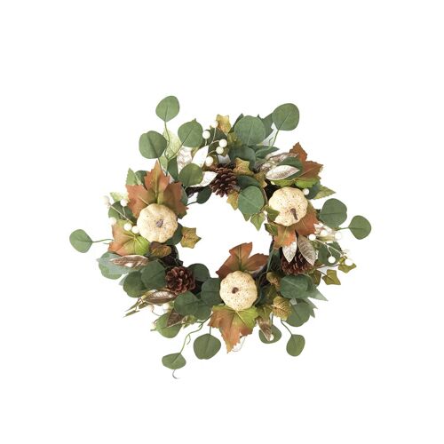Daisy Darcy Couronne d¿automne avec citrouilles, pommes de pin et base en rotin - 50 cm
