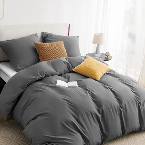 Parure De Lit En Microfibre Avec Housse De Couette 200 X 200 Cm Et Taie D'oreiller 80 X 80 Cm, 90 % Polyester, Anthracite