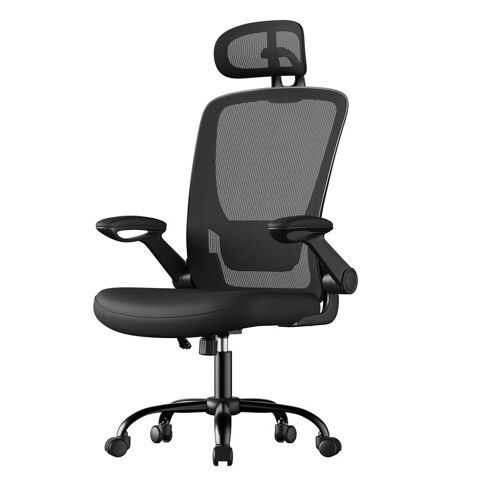 Ochama x SONGMICS Chaise de bureau pivotante ergonomique avec soutien lombaire, appuie-tête, accoudoirs relevables, fonction d'inclinaison - Noir