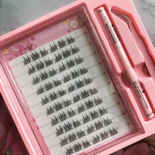 Meomagic Kit D¿Extensions De Cils 10 Lignes - 120 Pièces Avec Pince À Épiler Et Colle - F40 