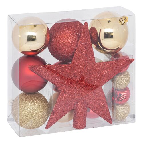 Atmosphera Lot de 18 boules de Noël - Rouge/Doré