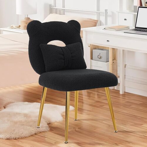 CKAFF Chaise ours avec coussin amovible et pieds dorés réglables - Noir