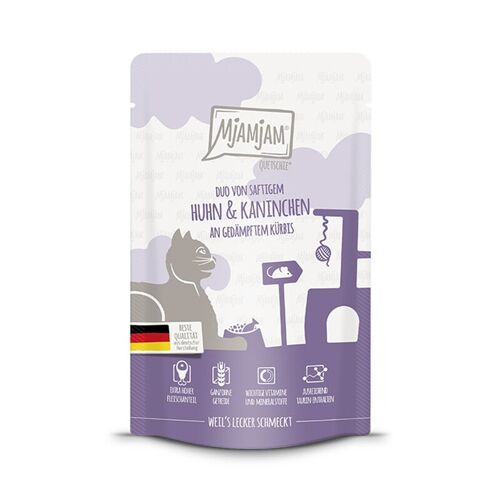 Mjamjam Duo Sachet De Nourriture Pour Chat Au Poulet, Lapin Et Potiron Cuit À La Vapeur - 125 G