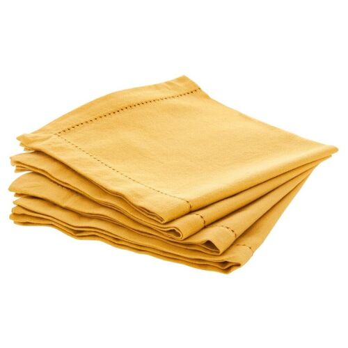 Atmosphera Chambray Lot De 4 Serviettes De Table - Jaune Ocre