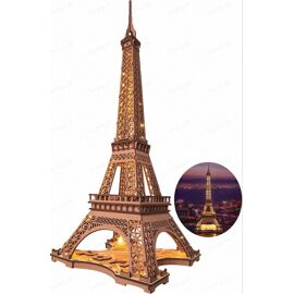 Robotime Rolife Puzzle 3D en bois Tour Eiffel Nuit - 22 x 21,3 x 53 cm - 1 pièce, décoration à la maison, décoration d¿étagère,Cadeaux artisanaux pour adultes et adolescents,Jouets éducatifs