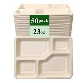 Plateau Jetable En Fibre De Bambou Ruibamboo 23oz 4 Compartiments ¿ Lot De 50