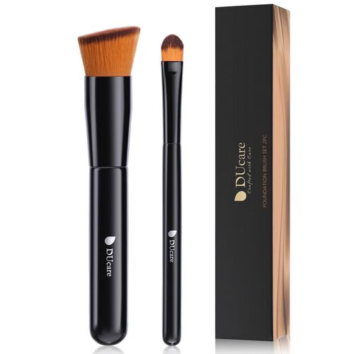 Ducare Set De 2 Pinceaux : Biseauté + Correcteur Pour Application Fond De Teint - Noir 