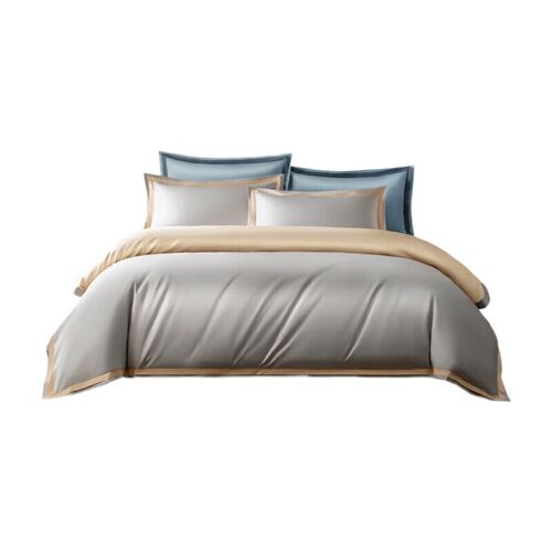 Ochama X J.Zao Parure De Lit 4 Pièces En Satin Coton Longues Fibres Pour Lit De 1,8 M - Champagne/Gris Argenté